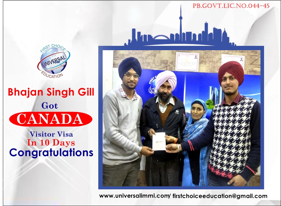Congratulation to Mr. Bhajan Singh Gill for Canada 10 Year Multiple Visa